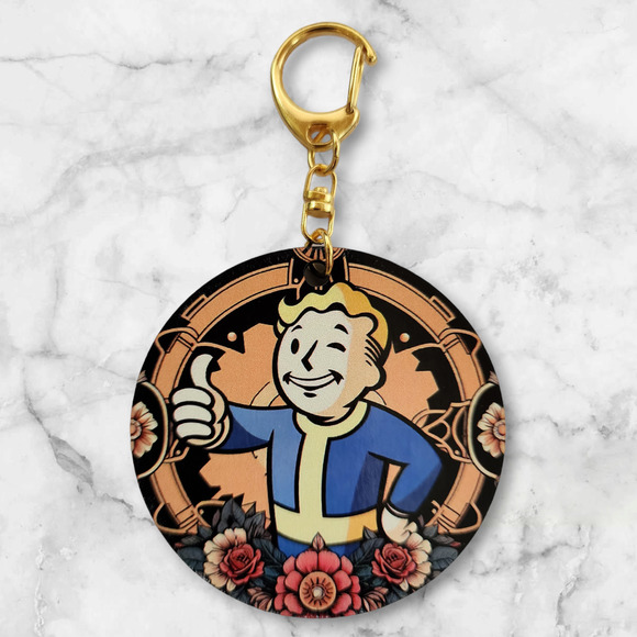 Fallout Vault Boy Vault-Tec Floral Keychain Bag Clip - Picture 1 of 2